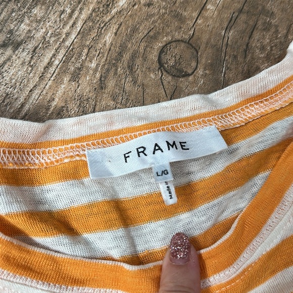 Frame Women's Boxy Crop Tee stripe organic linen orange large - Picture 4 of 6